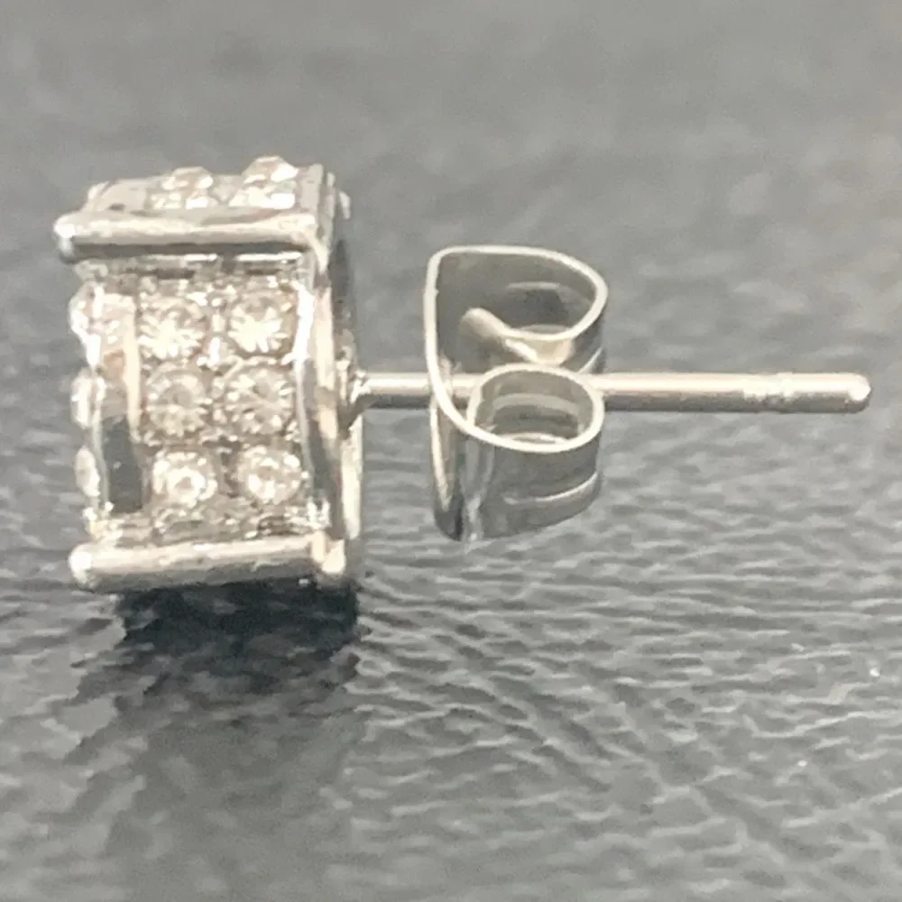 Men’s Iced Out Pavé Cubic Zirconia Studs Round 3D White Gold Plated